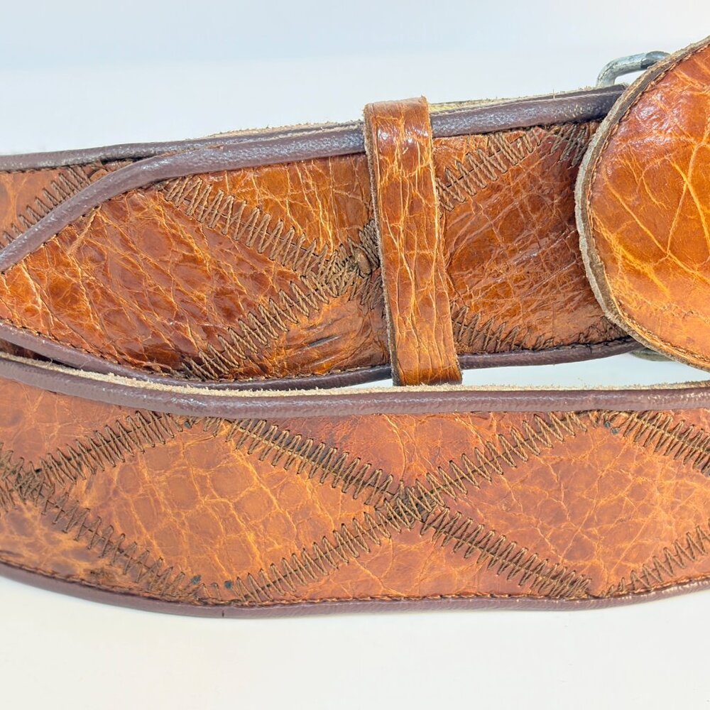 Genuine Sea Turtle Patchwork Western Belt Size 38 Butterscotch Peanut Brittle - Picture 2 of 9